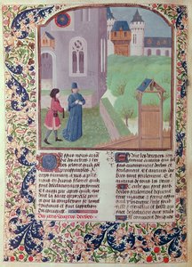 Ms 5064 f.202v The Orchard, kuvitus Pietro de Crescenzin (1230-132021) Le Livre des Prouffitz Champestresista tekijältä French School