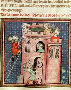 Ms 59 fol.17r Baabelin tornin rakentaminen, Guiart des Moulinsin Bible Historialesta