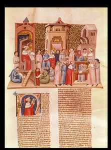 Ms 620 fol.173 Oppitunti yliopistossa ja historiallinen alkukirjain N, joka kuvaa mestaria, Jean Andren Novela Super Sextosta tekijältä French School