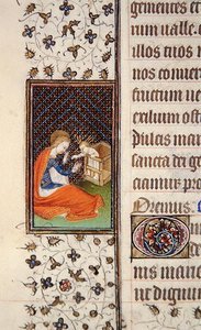 Ms 62, f.205v: Neitsyt ja lapsi, yksityiskohta ranskalaisesta tuntikirjasta, n. 1445-1450 (vellum) tekijältä French School