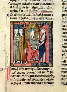 Ms 782 f.152r Charlemagne (742-814) lähetti Ganelonin Saragossan Kingsille, Marsilille ja Baligantille, Chroniques de Saint-Denis