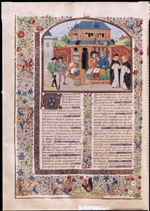 Ms 927 Fol.127v Kolme ystävyyden lajia, Aristoteleen (384-322 eKr.) teoksesta Etiikka, politiikka ja taloustiede tekijältä French School