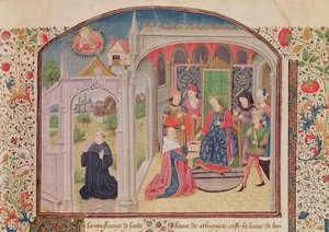 Ms 927 Fol.1 Kääntäjän esitys Etiikka kuninkaalle, Aristoteleen (384-322 eKr.) teoksesta Etiikka, politiikka ja talous tekijältä French School