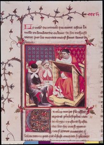 Ms Fr 2608 Fol.295v Professori Pariisin yliopistossa Grandes Chroniques de Francesta, n. 1400 tekijältä French School