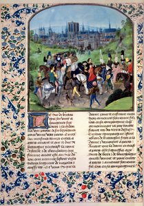 Ms Fr 2645 fol.321v Anjoun nuoren Ludvig II:n saapuminen Pariisiin, Froissarts Chronicle tekijältä French School