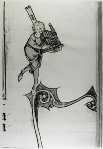 Ms Fr 95 fol.273 Muusikko soittamassa portatiivisia urkuja, lHistoire de Merlin, n. 1280-1290 tekijältä French School