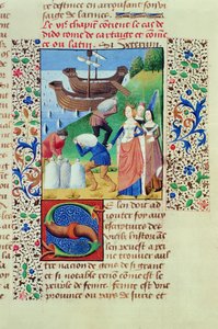 Ms Hunter 208 f.67r Dido aloittamassa Sychaeus Treasurea, elokuvasta The Fall of Princes, kirjoittanut Giovanni Boccaccio (1313-75) 1472 tekijältä French School