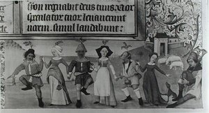 Ms Lat 1173 f.20 Pastoraalitanssi, Charles dAngoulemen tunteista, n. 1480 tekijältä French School