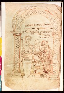 Ms Lat 13396 Fol.1 Isidore tarjoaa teoksensa sisarelleen Florentinalle, teoksesta De Catholic Faith from the Old and New Testament for juutalaisia ​​vastaan ​​Isidore of Sevilla (n.560-636) n.800 tekijältä French School