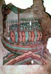 Ms Lat 1390 fol.7 Norman sotilaita ylittämässä Englannin kanaalia La Vie de Saint Aubin dAngersista tekijältä French School