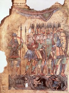 Ms Lat 1390 fol.7v Foot Soldiers in the Crusades, La Vie de Saint Aubin dAngers tekijältä French School