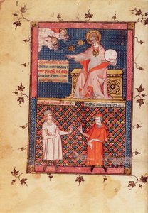 Ms Lat 14023 fol.1v Jumala luo lääkettä ja antaa tietoa lääkäreille, Avicennan (Ibn Sina) lääketieteen kaanonista (980-1037), kääntäjä Gerard de Cremone (1114087) n.1320 tekijältä French School