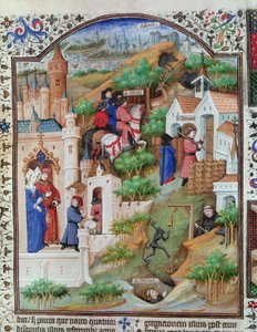 Ms Lat 17294 Fol.438 Kohtauksia Pyhän Benedictin (n. 480–550) elämästä Bedfordin herttuan breviaarista, n. 1424–35 tekijältä French School