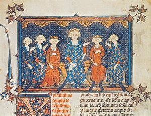 Ms Lat 8504 f.1v Philip IV (1268-1314) Ranskasta neljän lapsensa ja veljensä Charles of Valois kanssa tekijältä French School