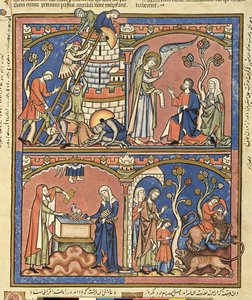 Ms M 638 fol.14r Abimelech and Simson, Morgan Picture Biblesta, n. 1244-54 tekijältä French School