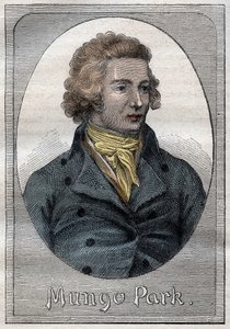 Mungo Park, skotlantilainen tutkimusmatkailija - Muotokuva Mungo Parkista (1771-1806), skotlantilainen tutkimusmatkailija - kuvitus teoksesta "1700-luvun suuret merenkulkijat" tekijältä French School