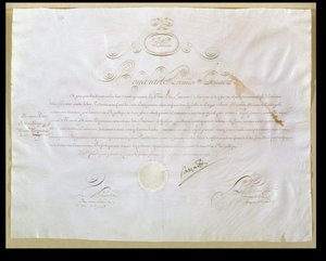 Napoleon Bonaparten (1769-1821) lupa Yhdysvaltain ostamiseen Louisianasta, 30. huhtikuuta 1803 (muste vellum) tekijältä French School