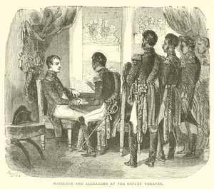 Napoleon ja Aleksanteri Erfurtin teatterissa (kaiverrus) tekijältä French School