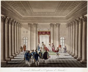 Napoleon pyytää Marie Louisea naimisiin Itävallan keisarin kanssa - kirjassa ”Ranskan ja Itävallan välisen sodan historiallinen historia vuonna 1809”” tekijältä French School