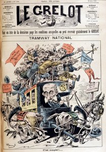 Kansallinen raitiovaunu: Ranska hylätty vasemmiston ja oikeiston ideoiden välillä, karikatyyri Melinen hallituksesta - "" Le Grelotissa" 12.6.1898 tekijältä French School