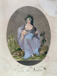 Luonto imettää mustaa vauvaa ja valkoista vauvaa, n. 1792 tekijältä French School