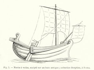 Purjelaiva, kaiverrettu antiikkikylpyyn; Borghese-kokoelma, Rooma (kaiverrus) tekijältä French School