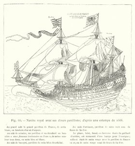 Kuninkaallinen alus eri lippuineen; painoksen jälkeen vuodelta 1666 (kaiverrus) tekijältä French School