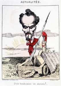 Uutiset - Little bonhomme vit encore!. Karikatyyri Rochefortista seisomassa haudassa. tekijältä French School