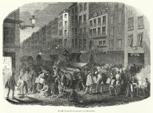 Sanomalehtimarkkinat, Rue Montmartre, Pariisi (kaiverrus) tekijältä French School