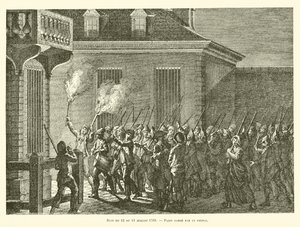 Yö 12.-13. heinäkuuta 1789, kansa vartioi Pariisia (kaiverrus). tekijältä French School