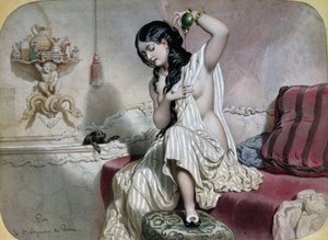 Itämainen nainen wc:ssä, 1800-luvun puoliväli