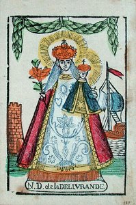 Our Lady of Delivrande, pyhiinvaellusmatkamuisto, n. 1820-1830 (värillinen puupainatus) tekijältä French School