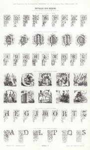 Sivu typografisista vinjeteistä (kaiverrus) tekijältä French School