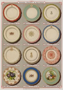 Sivu Grand Depot de Porcelaines, Faiences et Verreriesin luettelosta (värilitho) tekijältä French School