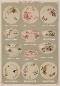 Sivu Grand Depot de Porcelaines, Faiences et Verreriesin luettelosta (värilitho) tekijältä French School