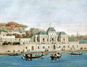 Ranskan suurlähettilään palatsi Konstantinopolissa (väri litho) tekijältä French School