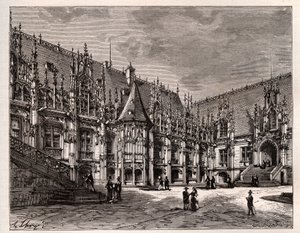 Palais de Justice de Rouen entinen Normandian parlamentti - kaiverrus "France illustree: maantiede, historia, tilastohallinto" V.A. Maltaanruskea. 1884 tekijältä French School