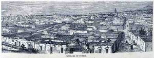 Panorama Puebla, Keski-Meksiko, The Ancient Cities of the New World, kirjoittanut Claude-Joseph-Desire Charnay, pubi. 1887 tekijältä French School
