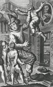 Pantagruel tarttuu Limousiiniin kurkusta, kuvitus teoksesta "Gargantua ja Pantagruel", kirjoittanut François Rabelais (kaiverrus) tekijältä French School