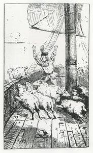 Panurgen lammas, kuvitus teoksesta "Gargantua ja Pantagruel", François Rabelais (kaiverrus) tekijältä French School