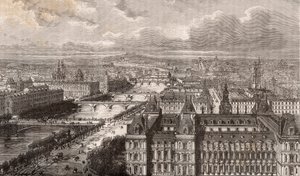 Pariisi - Seine - sillat - näkymä Saint-Gervais-tornista - kaiverrus "La France illustrée: maantiede, historia, tilastohallinto" V.-A. Maltaanruskea. 1884 tekijältä French School