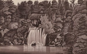 Pariisi: Bois de Boulognen vesiputous (litho) tekijältä French School