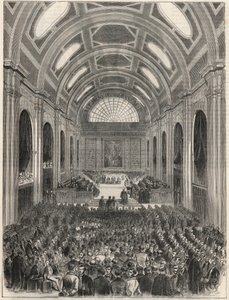Pariisi, Palais de Justice - Salle des Pas Perdus virallisen seremonian aikana - Kaiverrus "Tableau-de-Paris" -kirjoitukseen Edmond Texier 1852 tekijältä French School