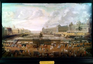Pariisi, näkymä Pont-neufille (Pont Neuf), Palais du Louvrelle ja College of Four Nationsille noin 1680 (öljy kankaalle) tekijältä French School