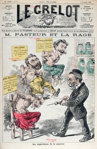 Pasteur ja Rabies, karikatyyri Louis Pasteurin (1822-95) kokeista Le Grelotista, 8. marraskuuta 1885 tekijältä French School