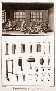 Patenotrier (rukouksen valmistaja) - työ ja työkalut - "" La Grande Encyclopédie, ou Dictionnaire Raisonne des Sciences, des Arts et des Metiers" (ensyklopedia tai tieteiden, taiteiden ja ammattien sanakirja), kirjoittanut Denis Diderot (1743-178) ja Jean  tekijältä French School
