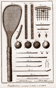 Paulmerie - Palmupeli - Paulme ja biljardi-instrumentit - palmupelien mela- tai patterit - "" La Grande Encyclopédie, ou Dictionnaire Raisonne des Sciences, des Arts et des Metiers" (Tietojen, taiteiden ja ammattien tietosanakirja) kirjoittaja D tekijältä French School