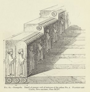 Persepolis, Yksityiskohta palatsin nro 2 portaiden suojaseinästä (kaiverrus) tekijältä French School