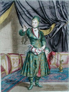 Persialainen nainen, "Levantin pukukuvien kokoelmasta", kaivertanut Gerard Jean Baptiste Scotin (1671-1716) tekijältä French School