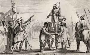 Pharamond, Ranskan legendaarinen kuningas, Colartin "Histoire de France" -teoksesta, julkaistu noin vuonna 1840. tekijältä French School